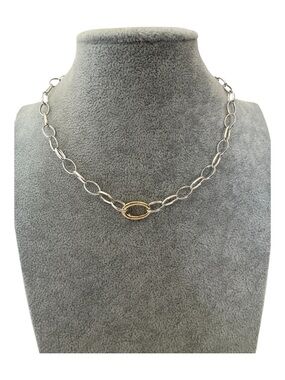 925 Sterling Silver 14k Gold Two-Tone Oval Link Choker Necklace NEW